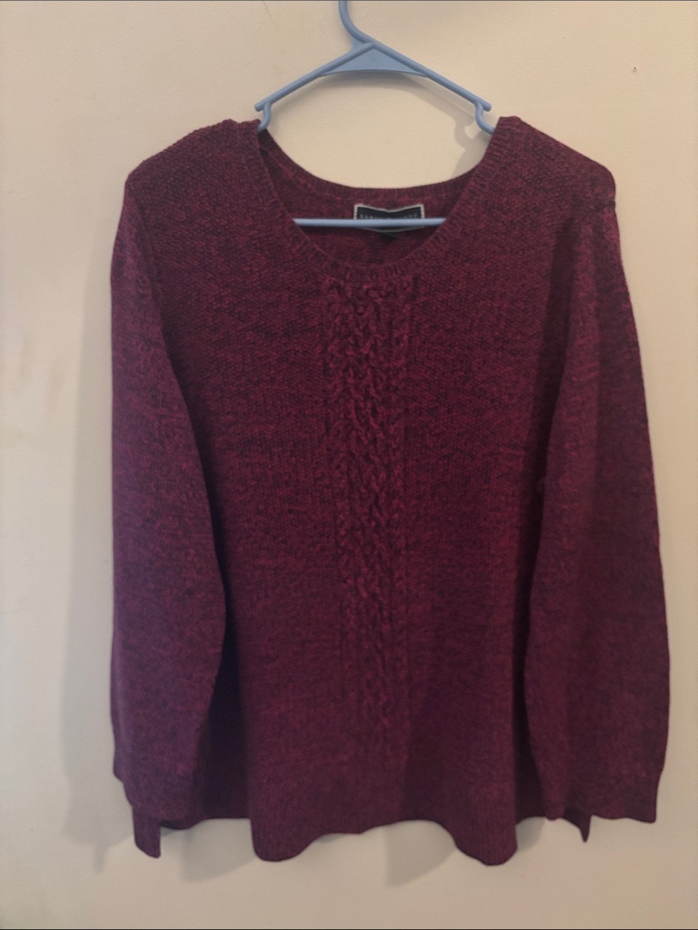 Karen Scott Women's Plus 2X Marled Merlot Center Cable Knit Sweater